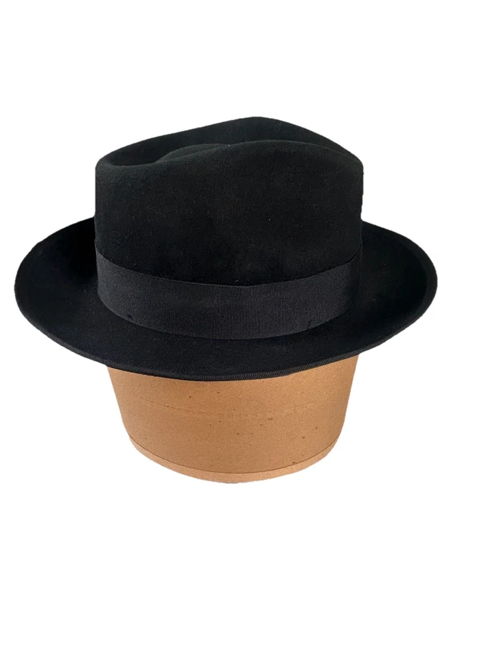 Scala New Yorker Fedora Hat Black 100% Wool Felt Wide Brim Size L Vintage Style - Image 2 of 4