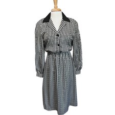 Vintage 80s Melissa Lane Dress Womens 10 Secretary Midi Long Sleeves Houndstooth