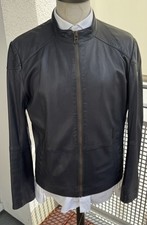 Hugo Boss Regular-Fit Jacke aus softem Leder Gr. 48 in Dunkelblau