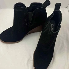 Crown Vintage Black Suede Wedge Booties Ankle Boots Women's Shoes