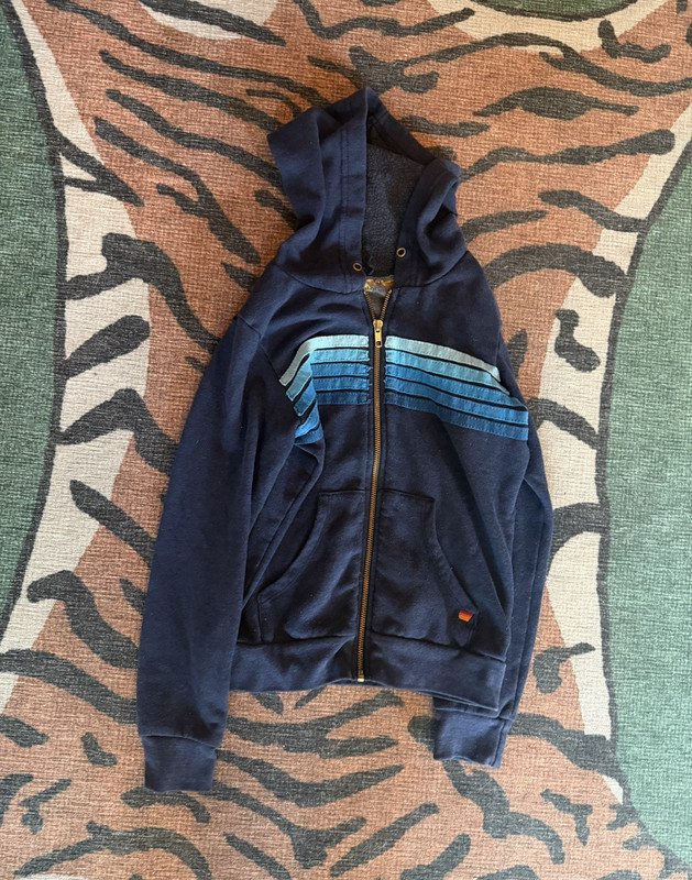 Aviator Nation Unisex Kids 10 Navy Blue Striped Full Zip Hooded Fleece