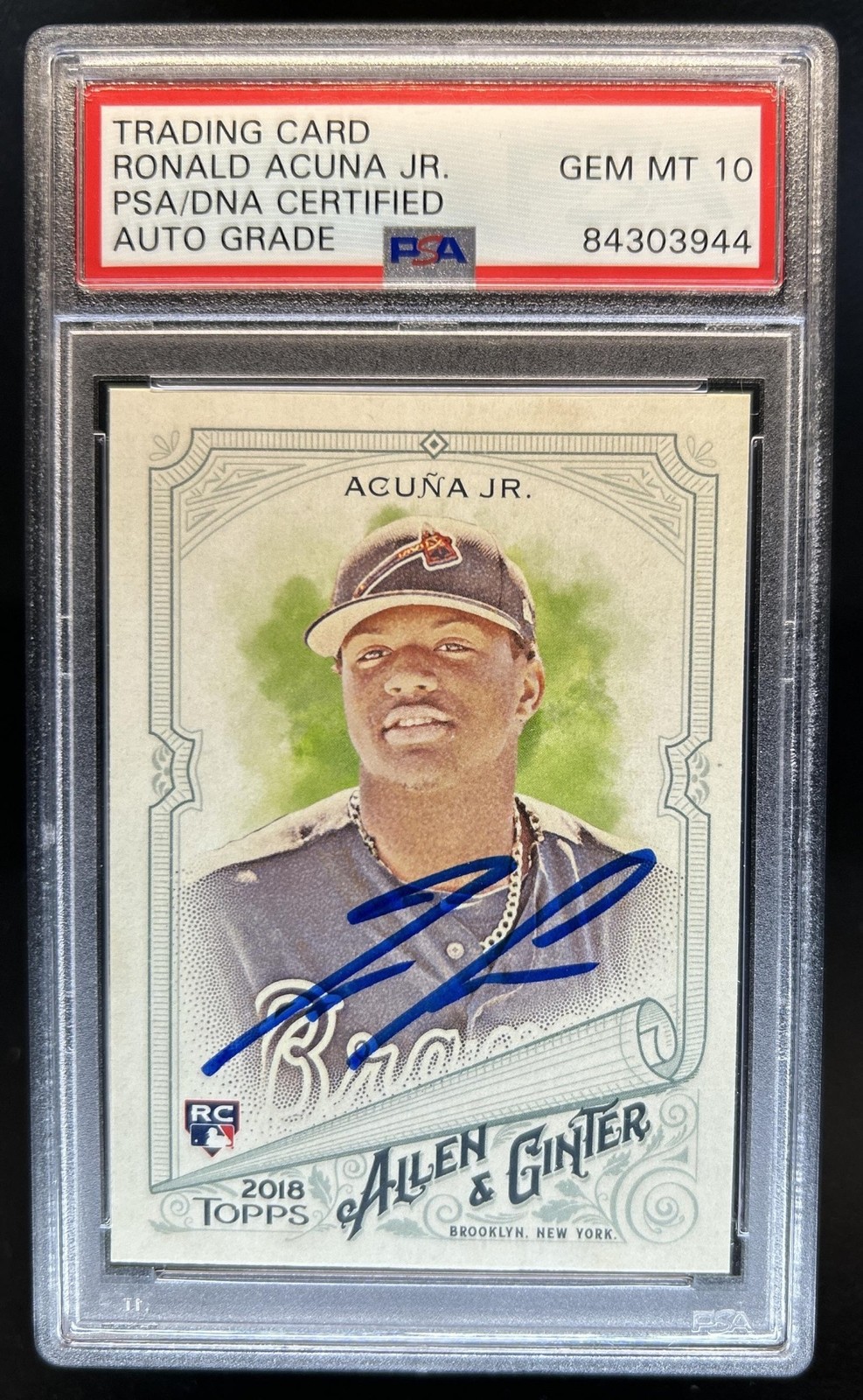2018 Topps Allen & Ginter Ronald Acuna Jr. RC IP Auto Rookie #207 Braves PSA 10 view 1