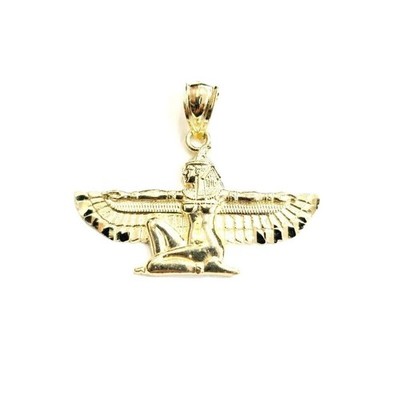 New 10k yellow solid Gold Egyptian isis winged goddess Pendant fine jewelry 2.3g