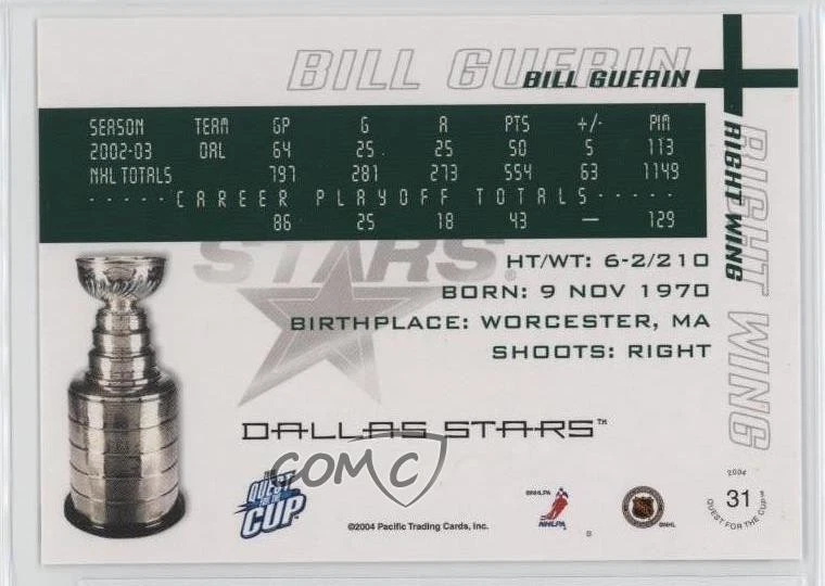 2003-04 Pacific Quest for the Cup Bill Guerin #31 - Image 2 of 2