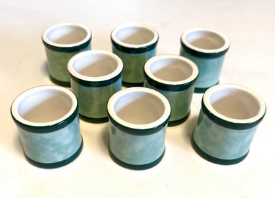 Two Toned Green Ceramic NAPKIN RINGS - Dining Set of Eight(8) - Estate Find