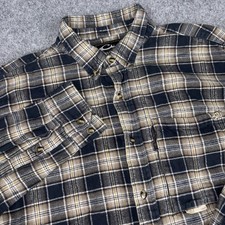 Drake Plaid Flannel Shirt Mens Large Fits Xl Brown Outdoor Button Down Hunting