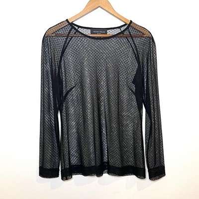 Hilton Hollis Black Lace Top Size Large Long Sleeve