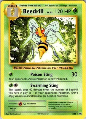 Beedrill 7/108 Rare Evolutions Pokemon Damaged
