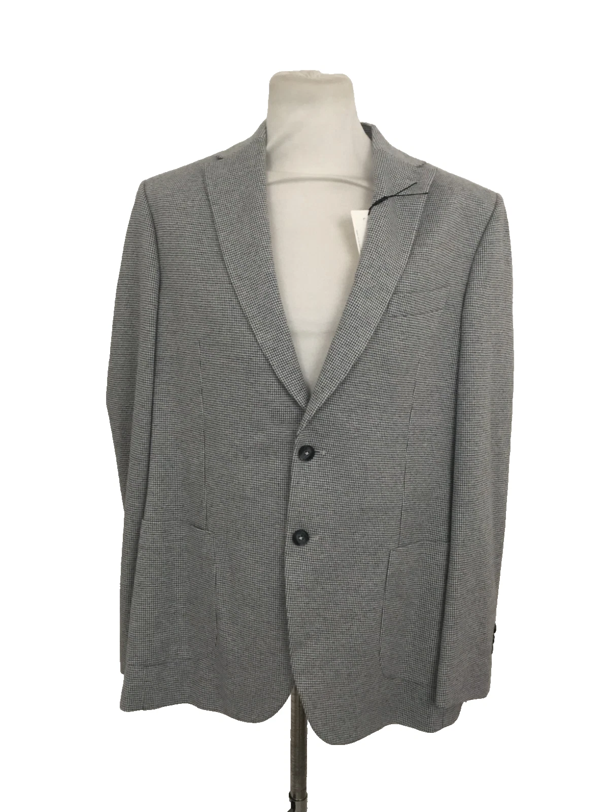 M&S Men's Tailored Fit Blazer Size 44" Long Grey Mix Houndstooth Button New