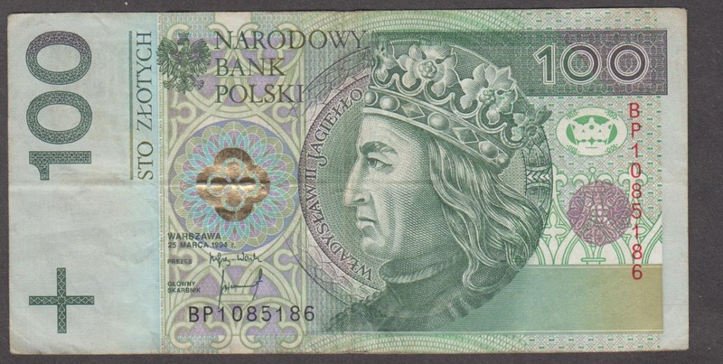 POLAND 1994. 100 Zlotys. King Wladyslaw II Jagiello. White Eagle. P# 176