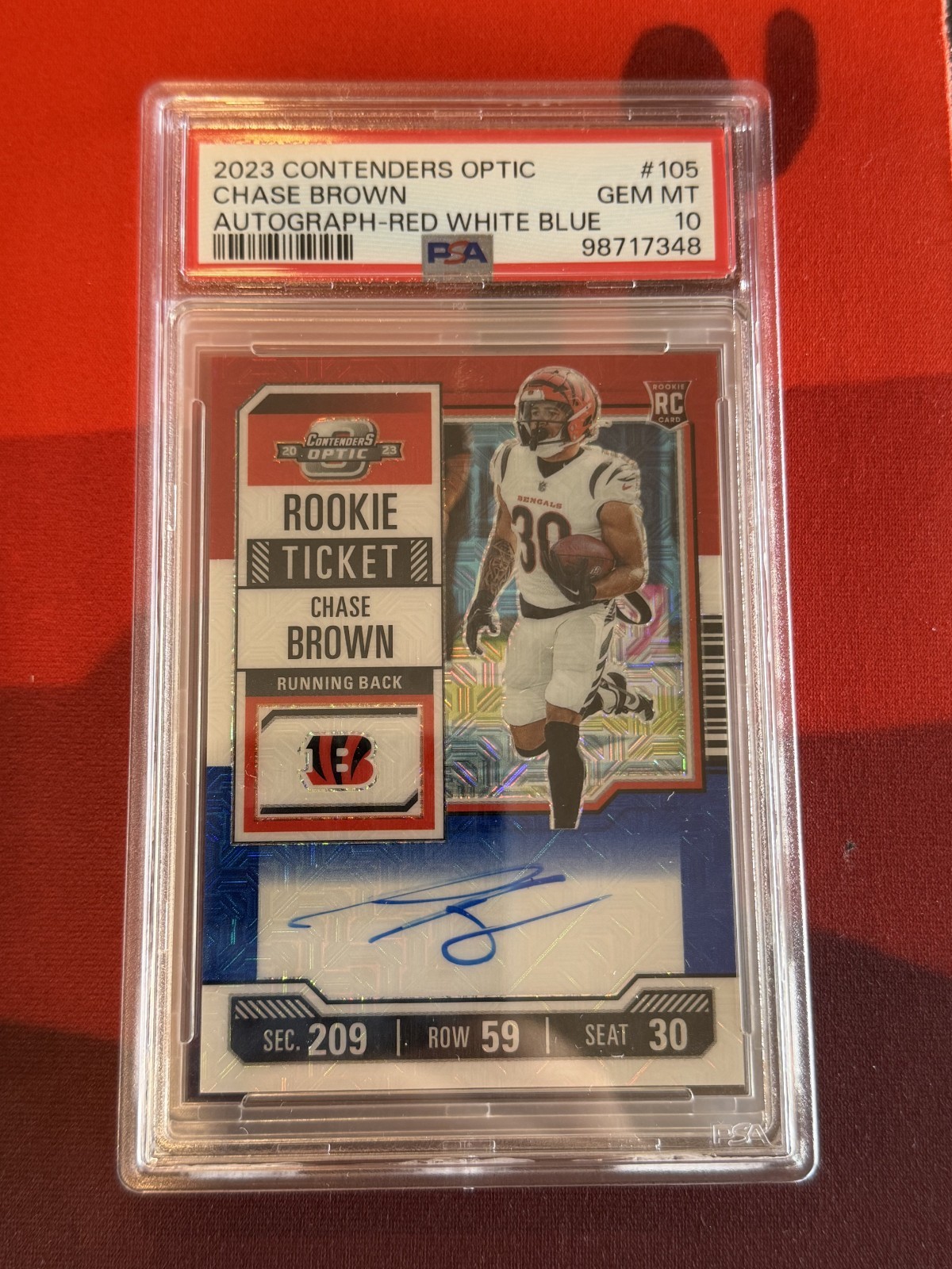 Chase Brown Panini Contenders Optic #105 Autograph-Red White Blue