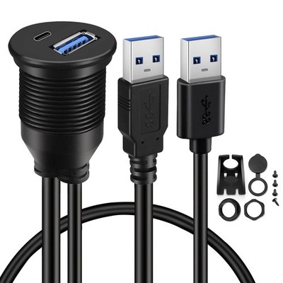 BATIGE USB 3.0 to Type C 3.0 Car Mount Flush Cable Dual Port Male to Female E...