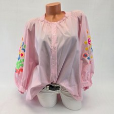 Boho Tunika Bluse Rosa Gestreift Bestickt Stickerei Blume Hippie Style 40-46 Neu