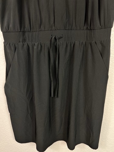 All In Motion Sz M Solid Black Short Tank Dress Wide Tie Waist Pockets Sporty - Picture 2 of 6
