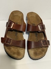 BIRKENSTOCKS PAPILLIO BROWN LEATHER STRAP SANDALS L9 M7