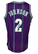 Charlotte Hornets Larry "Grand Mama" Johnson Autographed Pro Style Purple Jer...