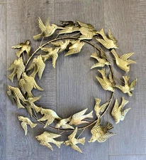 Martha Stewart 18" Gold Metal Wreath Flock of Malleable Metallic Swallows