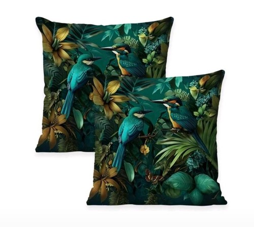 Vintage Elegant Chinoiserie Bird 45 x 45 cm Green 18" 2x Cushion Pillow Covers - Picture 6 of 6
