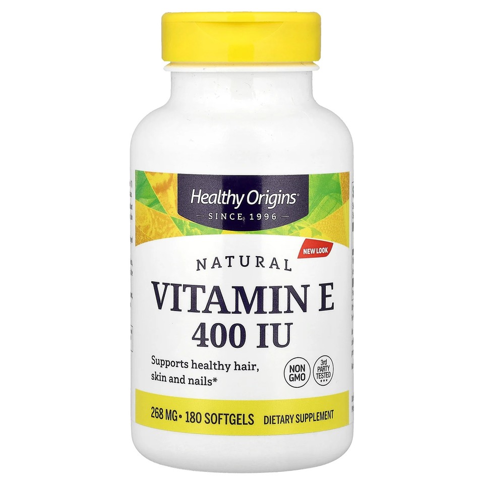 Healthy Origins E-400 400 IU 180 Softgels Egg-Free, Fish Free, Gluten-Free,