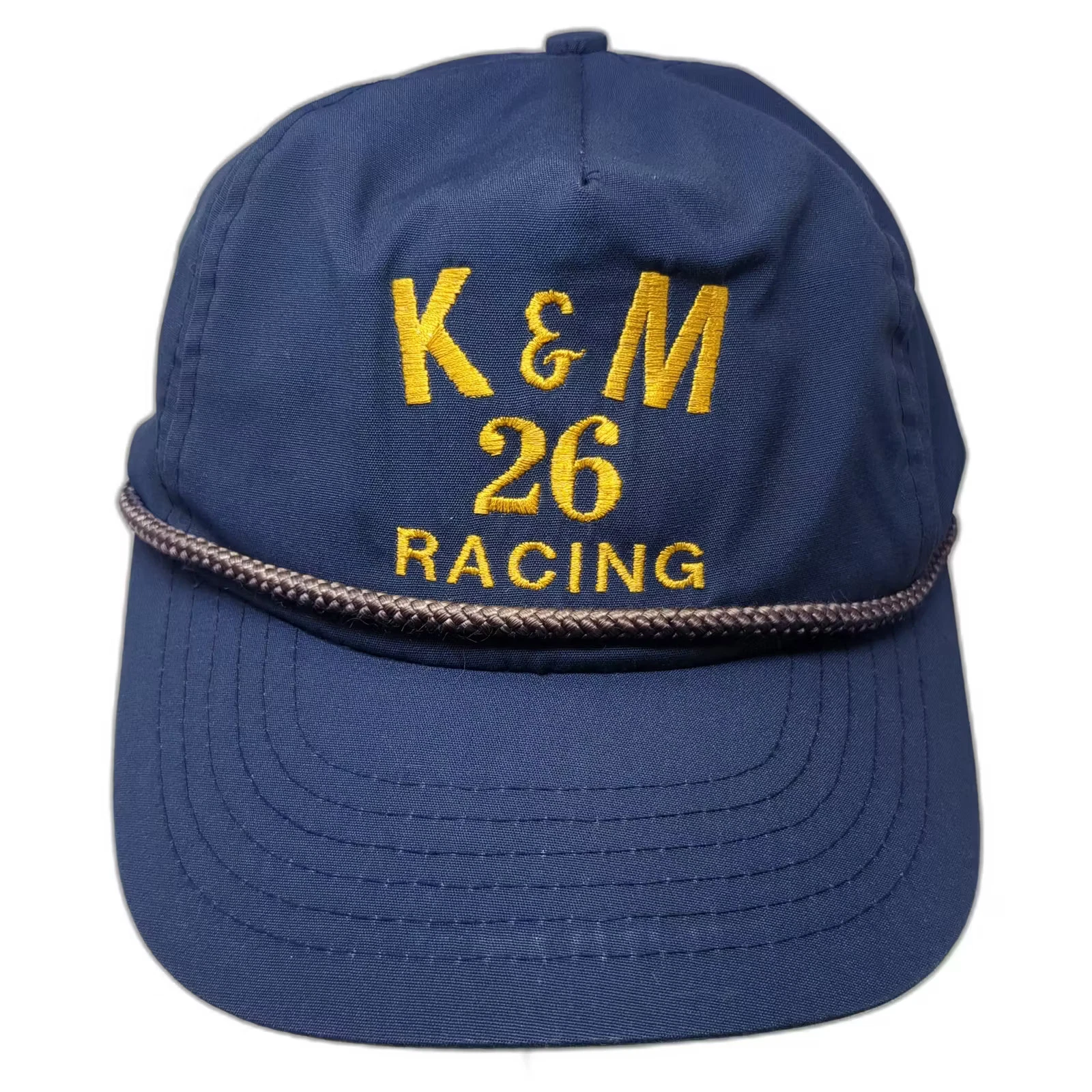 Designer Award Blue 5 Panel Hat K & M 26 Racing Yellow Snapback OS Rope Detail