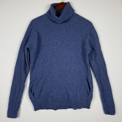 MAX STUDIO Cashmere Funnel Neck Sweater Womens L Pockets 2Ply Knit Pullover Blue