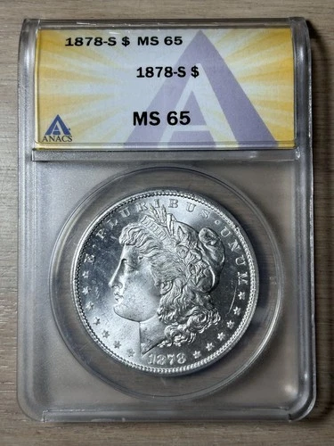 1878 S Morgan Silver Dollar ANACS MS 65 Blast White