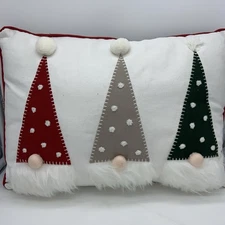 Christmas Gnome Throw Pillow Holiday Decor 3D Felt Hats Faux Fur Beards Festive
