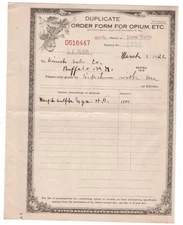 1922 ORDER FORM FOR OPIUM BUFFALO NY 