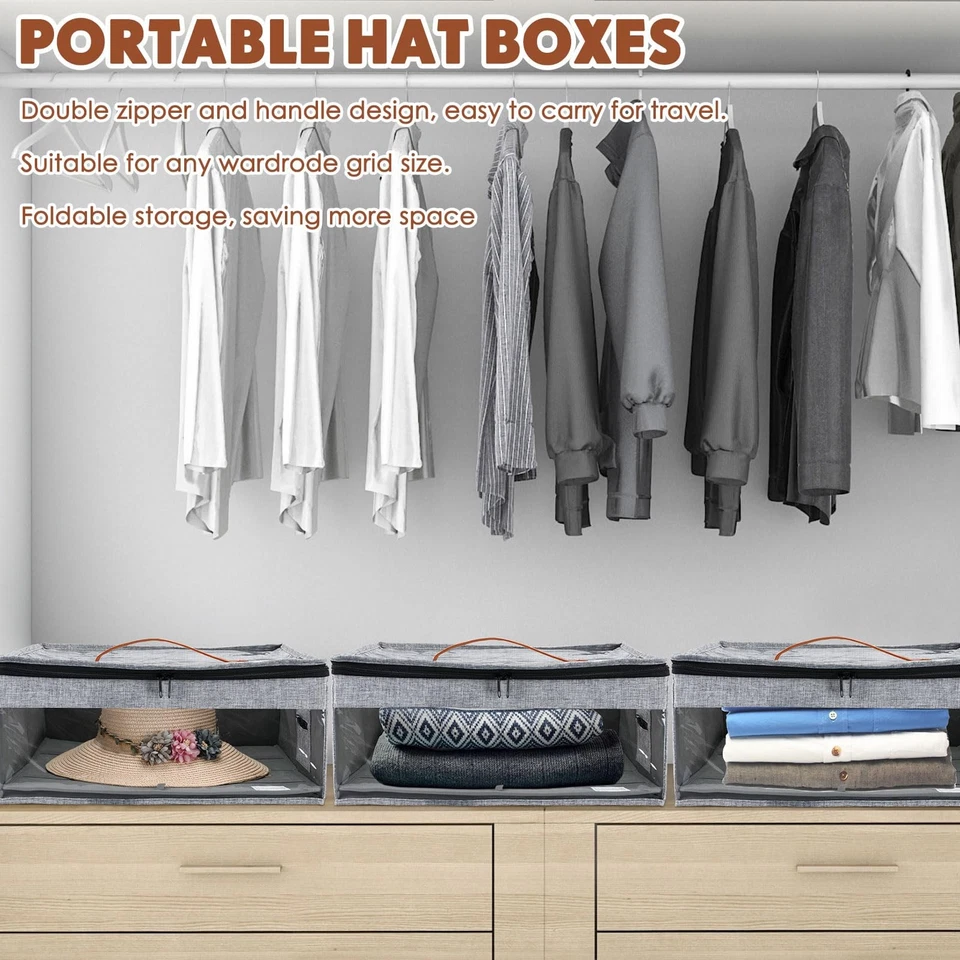3 Piezas Cajas de Almacenamiento de Sombreros, Estuche de Viaje para Sombreros, Organizador de Sombreros con Tapas Sombrero de Vaquero... Foto 4 de 4