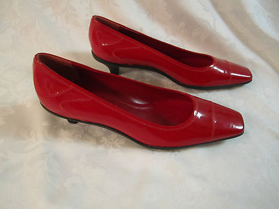 Prada Sport Red Patent Pumps Stitched Detailing Rubber Soles 37.5