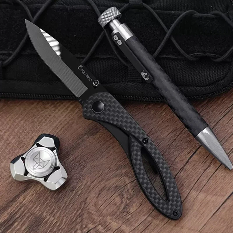 Hoja de cerámica L6,7 cm mango de fibra de carbono L9,8 cm cuchillo plegable afilado + clip trasero Foto 3 de 4