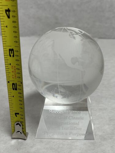Earth 3" Globe World Sphere Paperweight Etched Frosted Clear Crystal Glass Gift - Picture 15 of 15