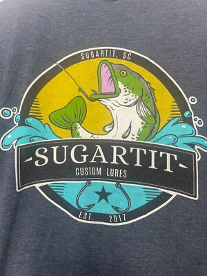 SUGARTIT Men's XL Blue with Logo Short Sleeve Shirt Graphic Water Trout Fish