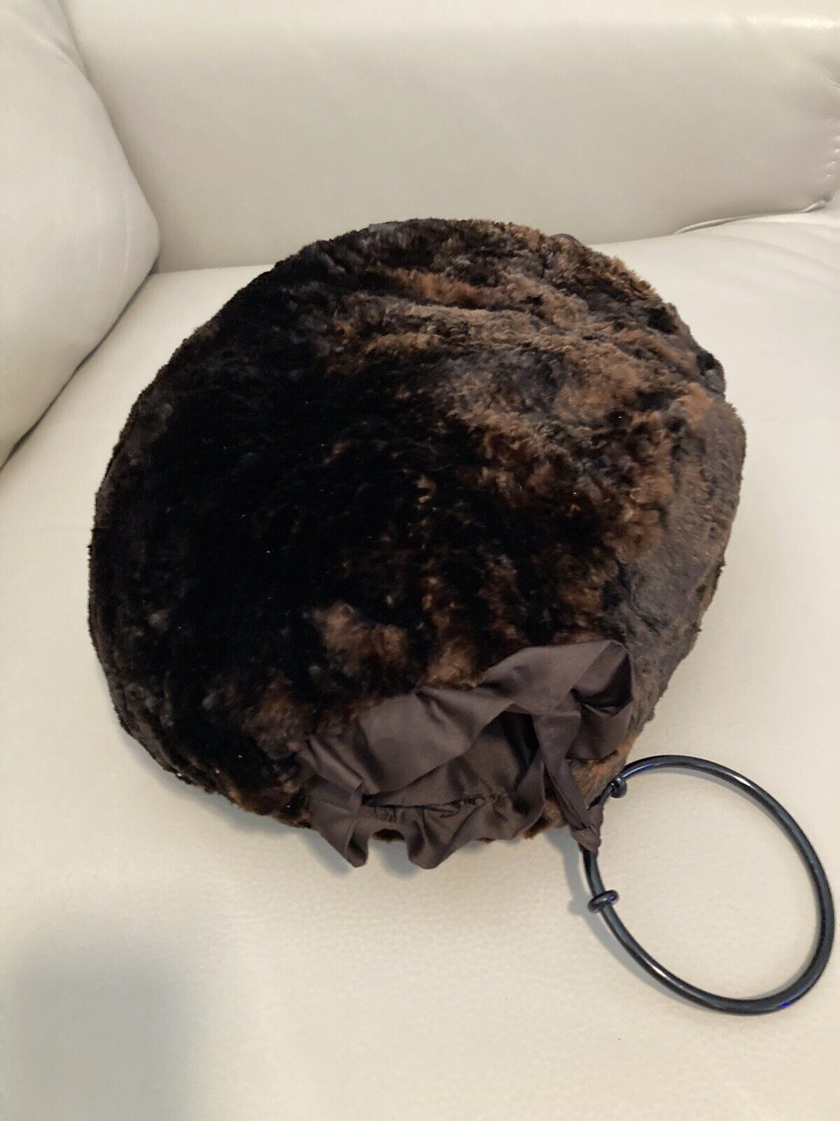 Antique Fur Lined Hand Warmer Muff with Bangle Br… - image 2