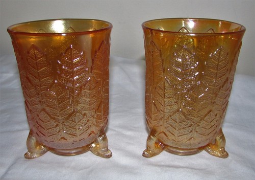 RARE Fenton Marigold Carnival Glass Leaf Tiers Water Pitcher and 2 Tumblers - Picture 11 of 12