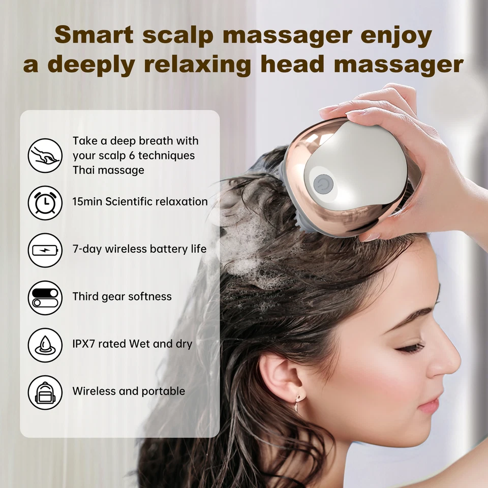 Electric Head Massager Scalp Promotes Hair Growth Waterproof Cordless Deep Clean - Image 2 of 4