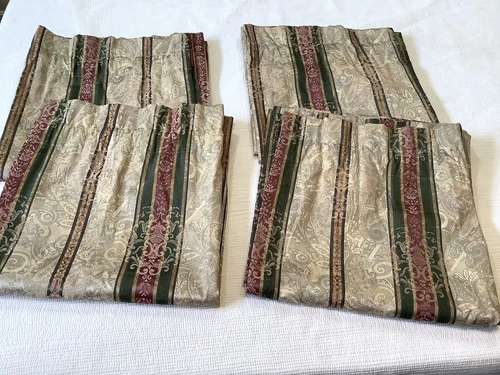 CROSCILL TOWNHOUSE GREEN GOLD BURGUNDY STRIPE FLEUR 4 PANELS CURTAIN 41X84