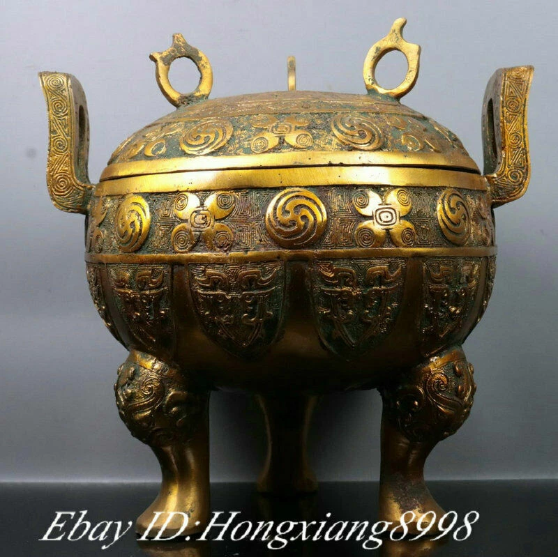 Queimador de incenso 7,8" porcelana antiga bronze mercadoria padrão glt besta 3 pés ding - Imagem 3 de 4