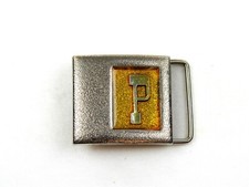 Vintage 70's Letter P Monogram Silver Tone Lee NYC Belt Buckle Made In USA