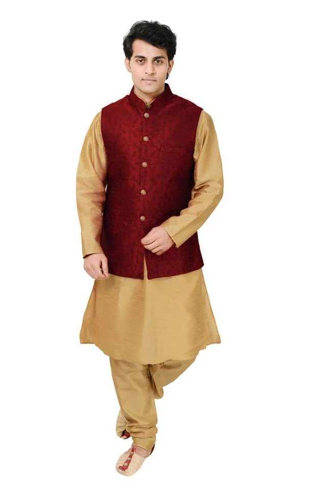 Mens Indian Pakistani Wasket Blended Silk Floral Waistcoat Koti Only 1047 - Image 2 of 4