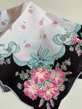 Beautiful New Black Floral Handkerchief Darling Polka Dot Ribbon LuRay Hankie