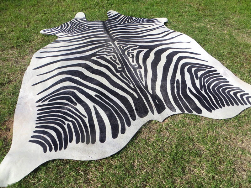HUUUUUUGE !! ZEBRA BLACK & WHITE print printed Cowhide Rug natural Cow Hide Skin - Image 4 of 4