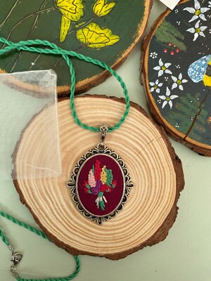 Handmade Embroidery Necklace Hand Sewed Jewellery Flowers