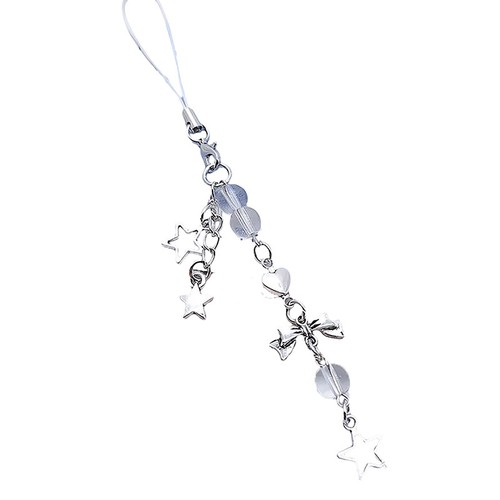 Sweet Silver Pentagram Bow Pendant Phone Charm Hanging Rope Cute Phone Chain