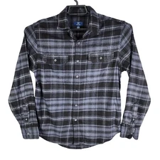 Mens George Gray Black Plaid Shirt Button Down Long Sleeve Front Pockets Size S