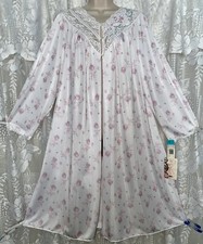 VTG NWT S M L White Floral Nylon Shadowline Peignoir Robe w lace for nightgown