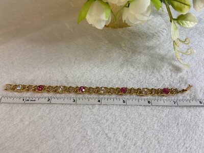 JOJAK GENUINE AUSTRIAN CLEAR & PINK CRYSTAL TENNIS GOLD TONE