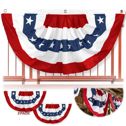 Anley 2 Pcs USA Pleated Fan Flag American US Bunting Flags Half Fan Banner - Picture 7 of 8