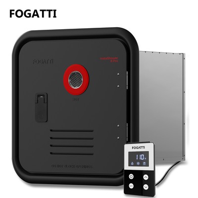 FOGATTI RV Tankless Water Heater with 15 x 15 Inches Black Door Propane DC 12V