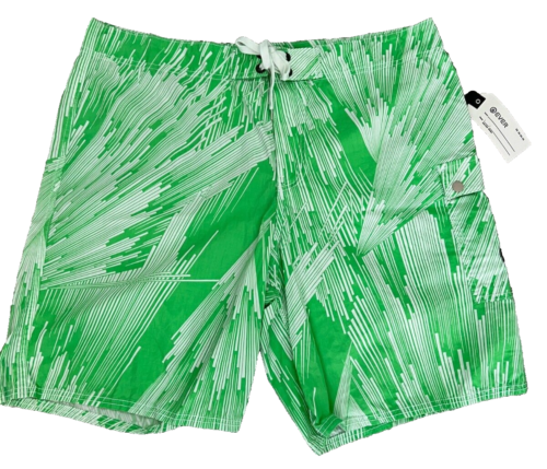 EVER Board Shorts Men's 36 Swim Trunk Cargo Green Linear Lines Cotton USA NWT - Picture 1 of 10